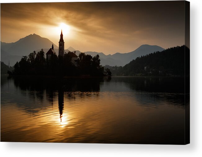 Bled Acrylic Print featuring the photograph Sunrise at Lake Bled by Ian Middleton