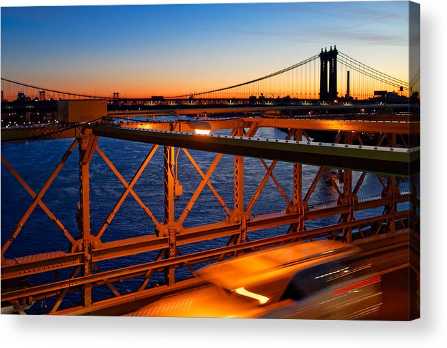 Bridge Acrylic Print featuring the photograph Sunrise on the Brooklyn Bridge by Adam Rainoff