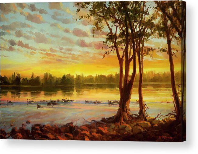 Landscape Acrylic Print featuring the painting Sunrise on the Columbia by Steve Henderson