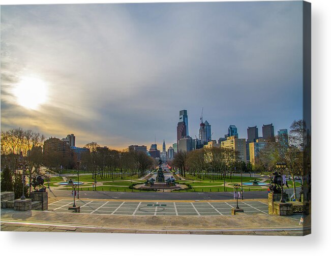 Sunrise Acrylic Print featuring the photograph Sunrise on the Parkway - Philadelphia Pa by Bill Cannon