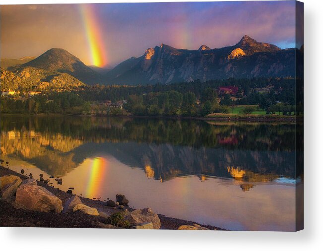 Estes Park Acrylic Print featuring the photograph Sunrise Summer Rainbow In Colorado by John De Bord