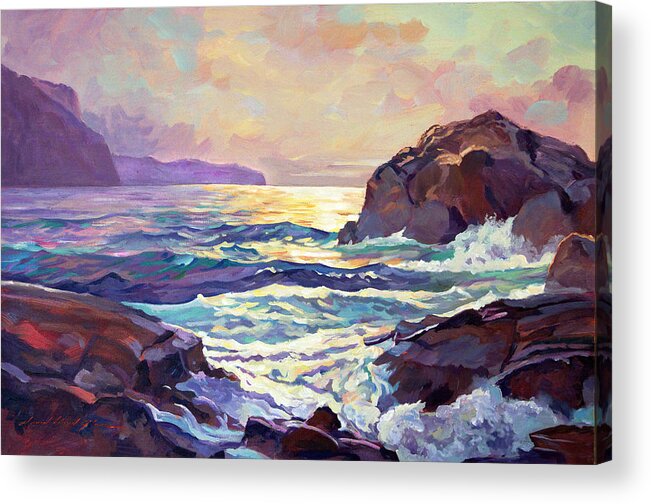 Seascape Acrylic Print featuring the painting Sunset At Big Sur by David Lloyd Glover