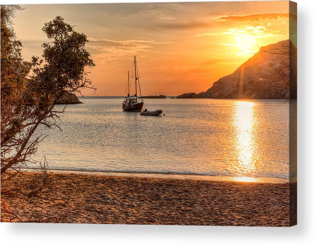 Andros Acrylic Print featuring the photograph Sunset at Fellos in Andros island - Greece by Constantinos Iliopoulos