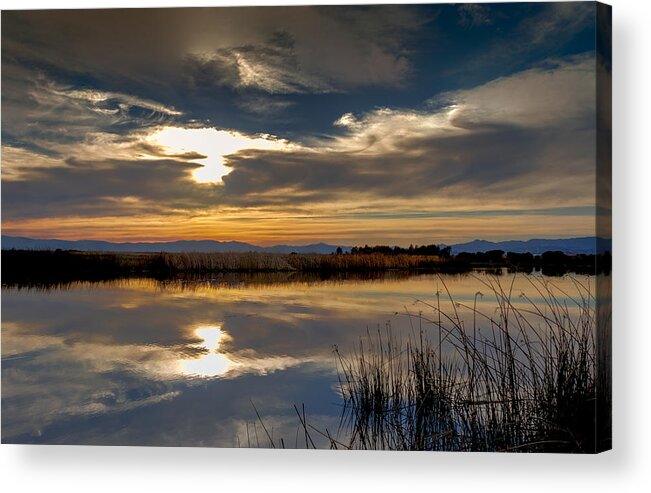 Suisun Slough Acrylic Print featuring the photograph Sunset at Hill Slough by Bruce Bottomley