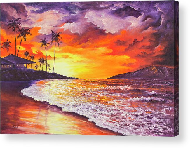 Darice Acrylic Print featuring the painting Sunset At Kapalua Bay by Darice Machel McGuire