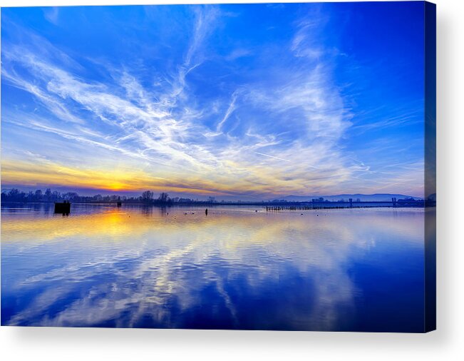 Sky Acrylic Print featuring the photograph Sunset at lake Ptuj by Ivan Slosar