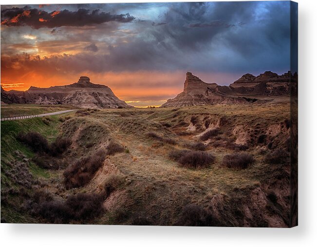 Scotts Bluff Acrylic Print featuring the photograph Sunset at Scotts Bluff by Susan Rissi Tregoning