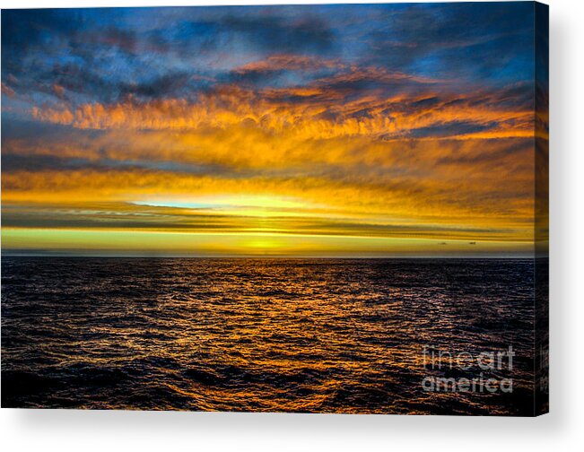 Sunset Acrylic Print featuring the pyrography Sunset at Sea by David Meznarich