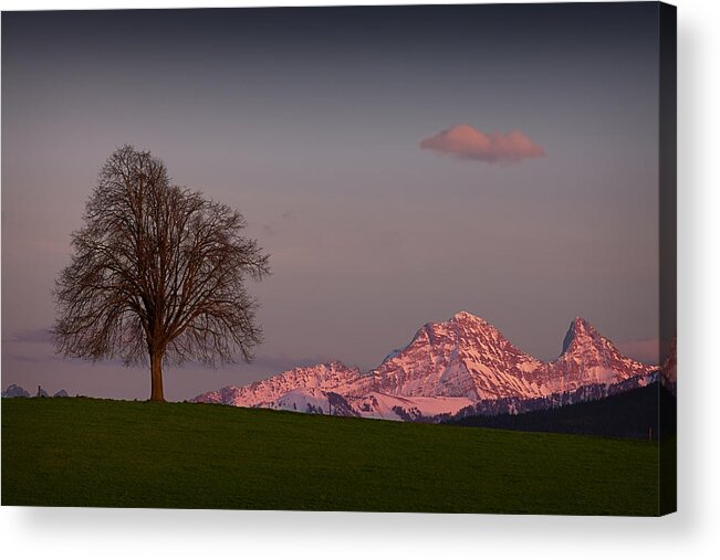 Sunset Acrylic Print featuring the photograph Sunset on the mountains by Dominique Dubied