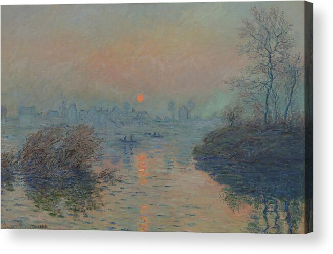 French Art Acrylic Print featuring the painting Sunset on the Seine at Lavacourt, Winter Effect by Claude Monet