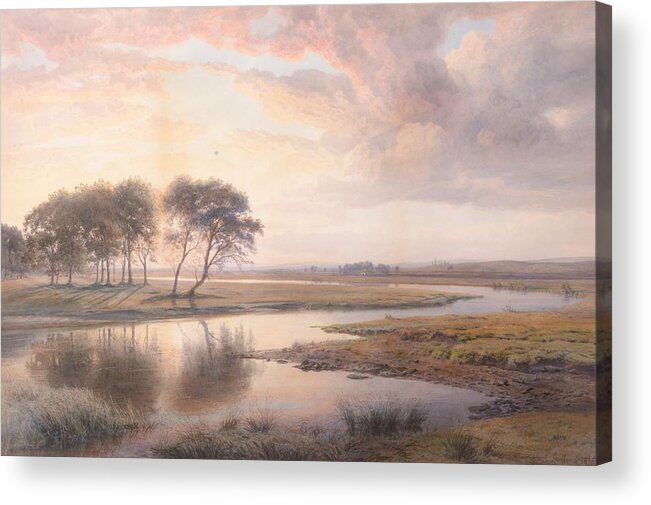 Henry Albert Hartland (1840-1893) Sunset On The Shannon Acrylic Print featuring the painting Sunset on The Shannon by Henry Albert