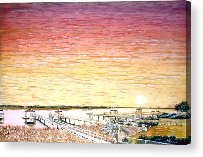Water Acrylic Print featuring the painting Sunset on the Stono by Thomas Hamm