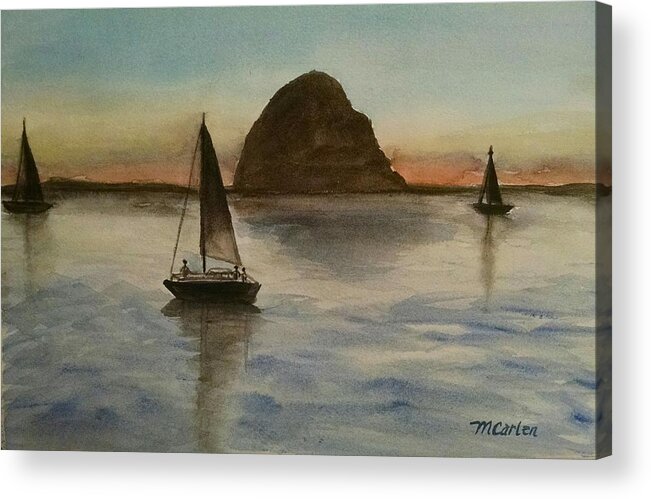 Sunset Acrylic Print featuring the painting Sunset Over Morro Bay by M Carlen