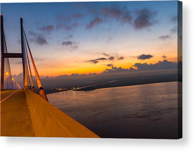 Brunswick Ga Acrylic Print featuring the photograph Sunset over the Sidney Lanier Bridge by Chris Bordeleau