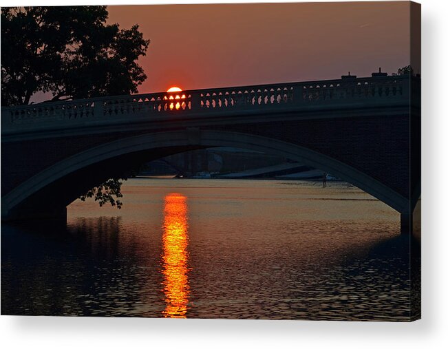 Cambridge Acrylic Print featuring the photograph Sunset over the Weeks Bridge Harvard Square by Toby McGuire