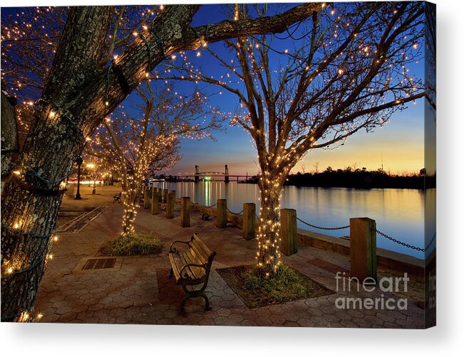 Blue Hour Acrylic Print featuring the photograph Sunset over the Wilmington Waterfront in North Carolina, USA by Sam Antonio