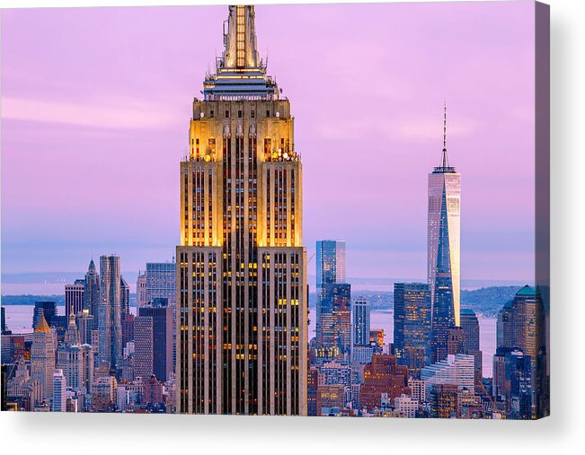 Empire State Building Acrylic Print featuring the photograph Sunset Skyscrapers by Az Jackson