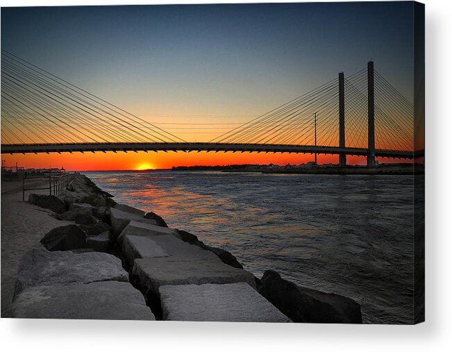 Indian River Inlet Acrylic Print featuring the photograph Sunset Under the Indian River Inlet Bridge by Bill Swartwout