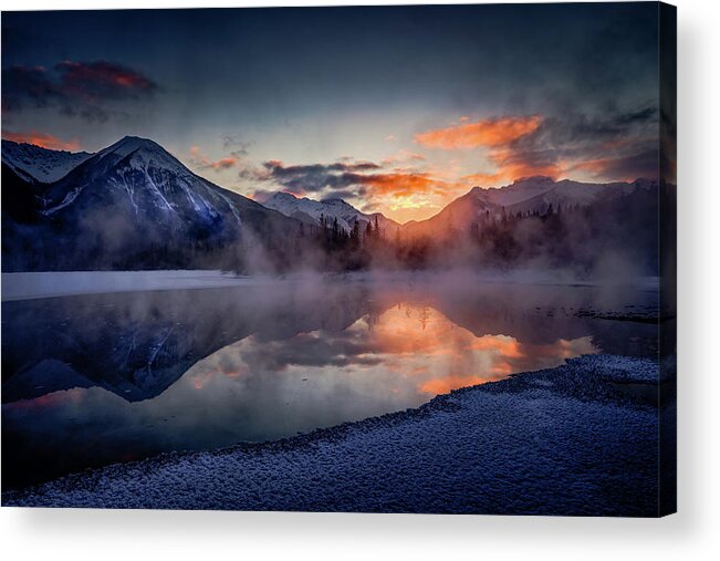 Alberta Acrylic Print featuring the photograph Sunset, Vermilion Lakes by Peter OReilly