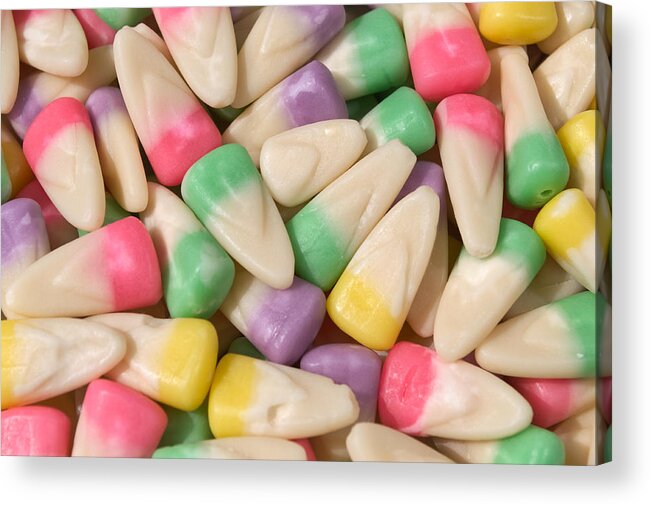 Macro Acrylic Print featuring the photograph Sweet Treats - Pastel Candy Corn by Cathy Mahnke