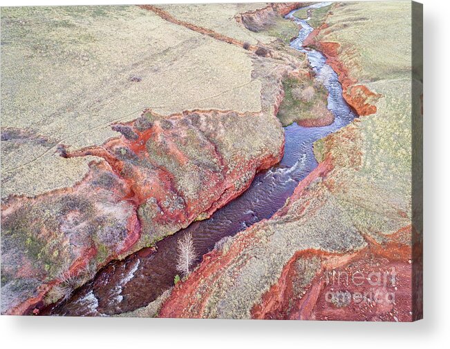 Colorado Acrylic Print featuring the photograph swift creek at Colorado foothills - aerial view by Marek Uliasz