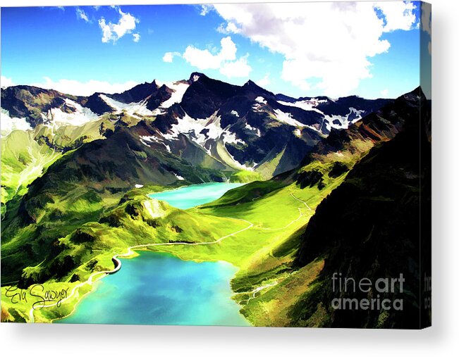 Landscape Acrylic Print featuring the painting Swiss Alps by Eva Sawyer