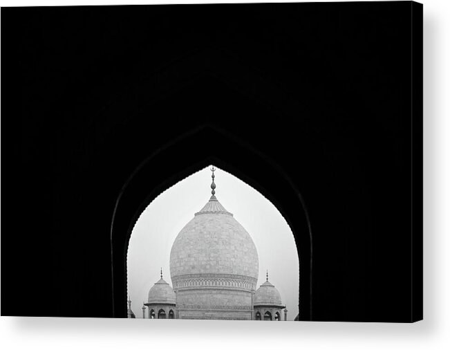 Agra Acrylic Print featuring the photograph Taj Mahal Mosque View BW IIII by Erika Gentry