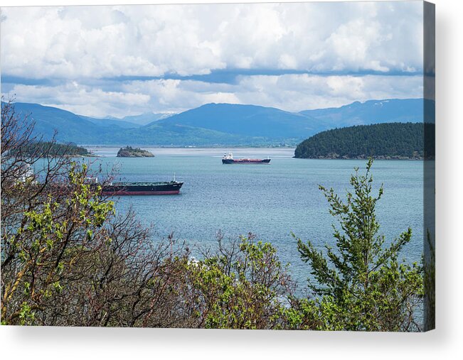 Tankers In Padilla Bay Acrylic Print featuring the photograph Tankers In Padilla Bay by Tom Cochran