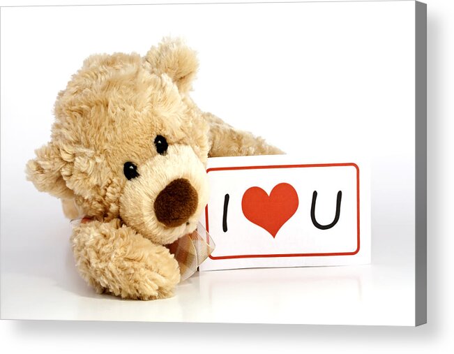 I Love You Acrylic Print featuring the photograph Teddy bear with I Love You Sign by Blink Images