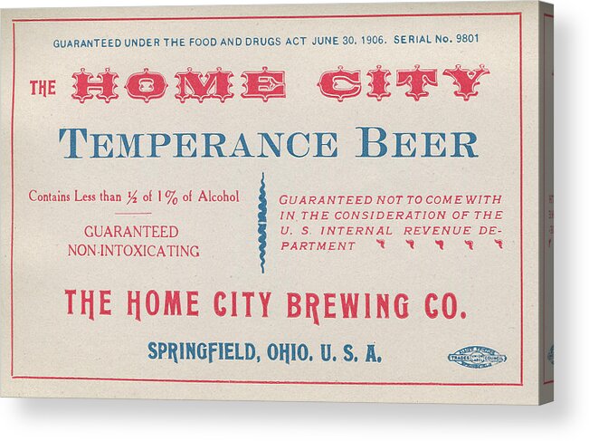 Alcohol Acrylic Print featuring the photograph Temperance Beer Label by Tom Mc Nemar