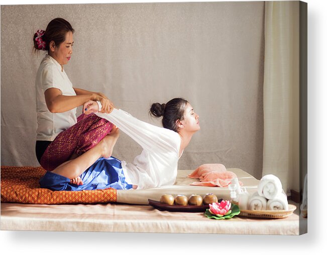 Massage Acrylic Print featuring the photograph Thai original massage for woman in many spa by Anek Suwannaphoom