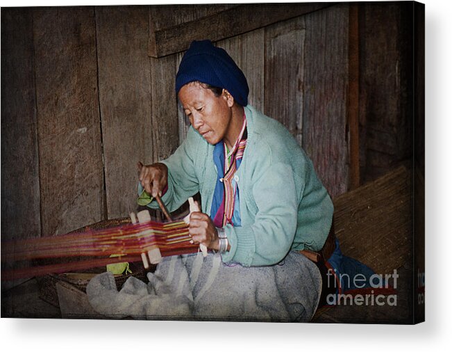 Women Acrylic Print featuring the photograph Thai Weaving Tradition by Heiko Koehrer-Wagner