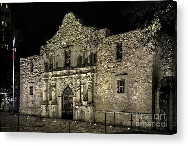 San Antonio Acrylic Print featuring the photograph The Alamo at Night by David Meznarich