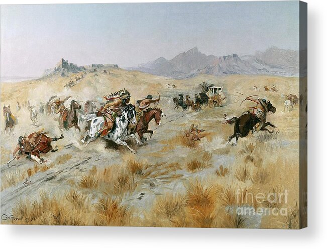 Bows Acrylic Print featuring the painting The Attack by Charles Marion Russell