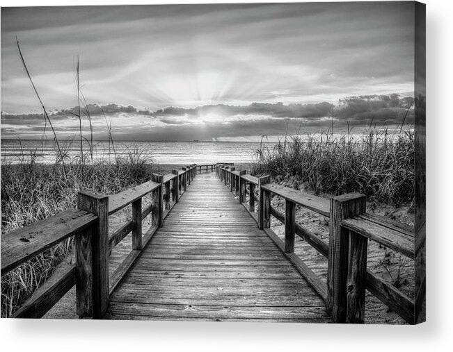 Black Acrylic Print featuring the photograph The Beach is Calling Black and White by Debra and Dave Vanderlaan