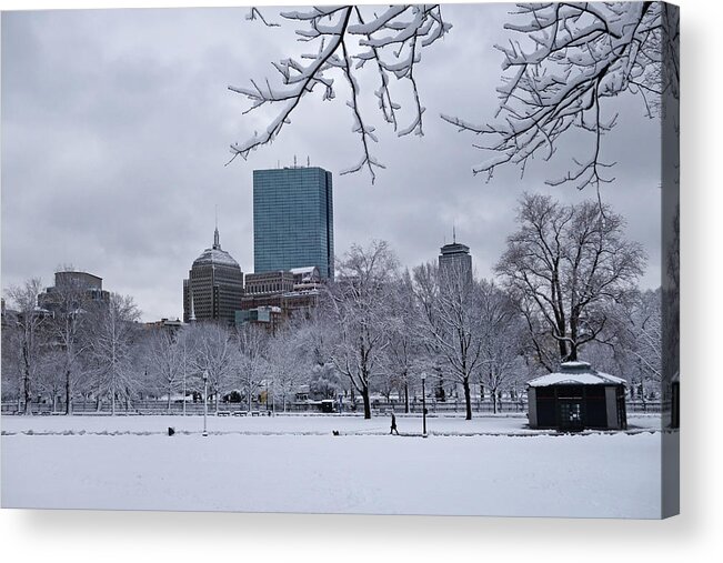 Boston Acrylic Print featuring the photograph The Boston Common Covered in Snow Winter Boston MA by Toby McGuire