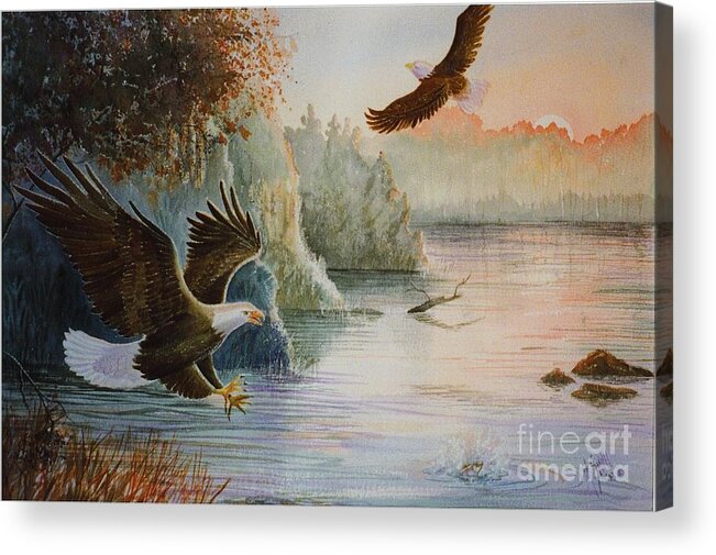 Eagles Acrylic Print featuring the painting The Catch by Marilyn Smith