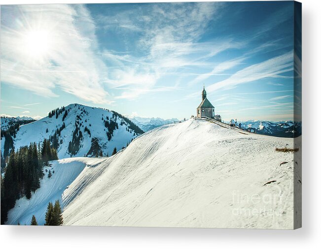 Wallberg Acrylic Print featuring the photograph The chapel in the alps by Hannes Cmarits