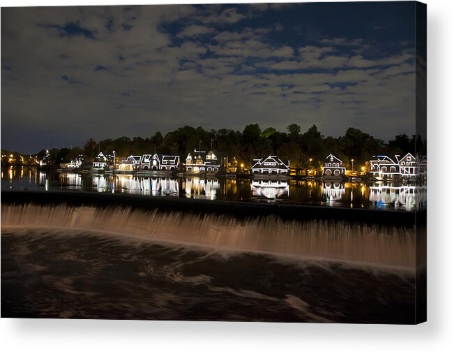 The Colorful Lights Of Boathouse Row Acrylic Print featuring the photograph The Colorful Lights of Boathouse Row by Bill Cannon