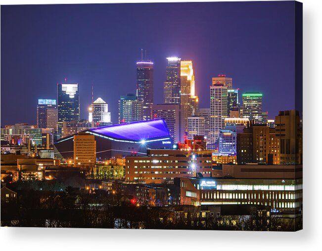 Minneapolis Acrylic Print featuring the photograph The colorful skyline of Minneapolis by Jay Smith