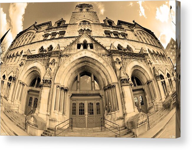The Customs House Nashville Tennessee Sepia Acrylic Print featuring the photograph The Customs House Nashville Tennessee Sepia by Lisa Wooten