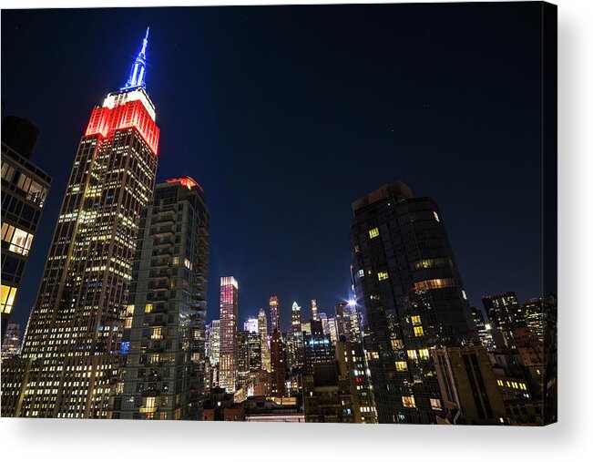 Empire Acrylic Print featuring the photograph The Empire State Building in Red White and Blue New York NY by Toby McGuire