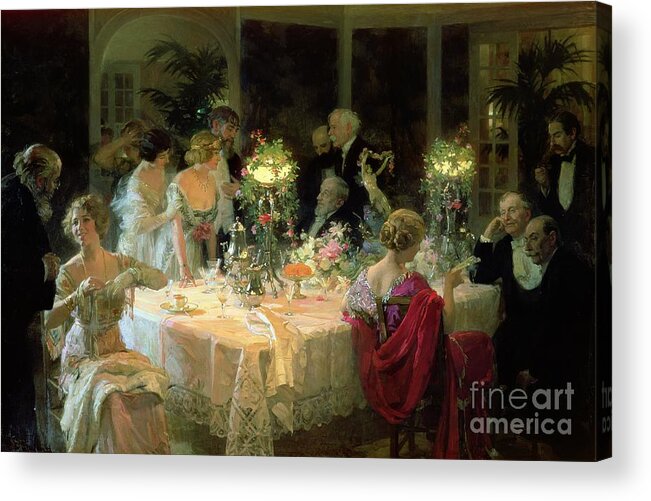 The Acrylic Print featuring the painting The End of Dinner by Jules Alexandre Grun