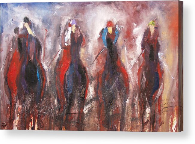 Horse Racing Acrylic Print featuring the painting The Four Horsemen by John Gholson