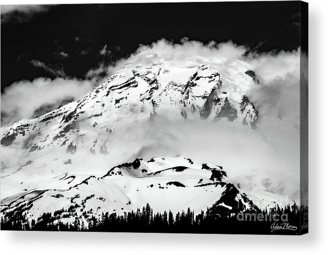 Mount Rainier Acrylic Print featuring the photograph The Immovable Object, Black and White by Adam Morsa
