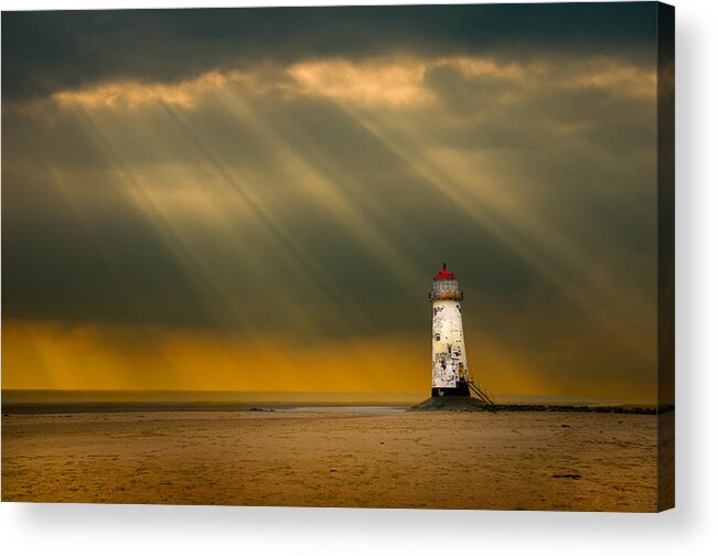  Acrylic Print featuring the photograph The Lighthouse As The Storm Breaks by Meirion Matthias