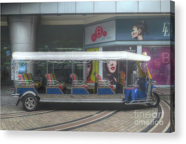 Michelle Meenawong Acrylic Print featuring the photograph the longest tuk tuk in Bangkok by Michelle Meenawong