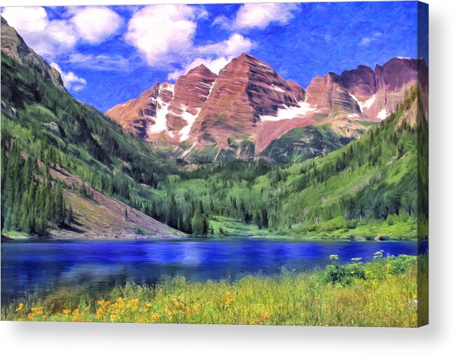 Maroon Bells Acrylic Print featuring the painting The Maroon Bells by Dominic Piperata