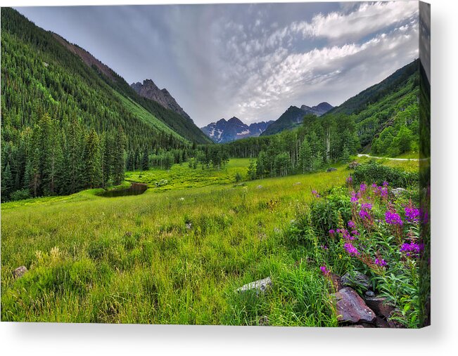 Maroon Bells Acrylic Print featuring the photograph The Maroon Bells - Maroon Lake - Colorado by Photography By Sai