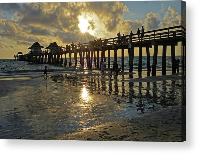 Naples Acrylic Print featuring the photograph Naples pier at sunset Naples Florida Ripples #1 by Toby McGuire